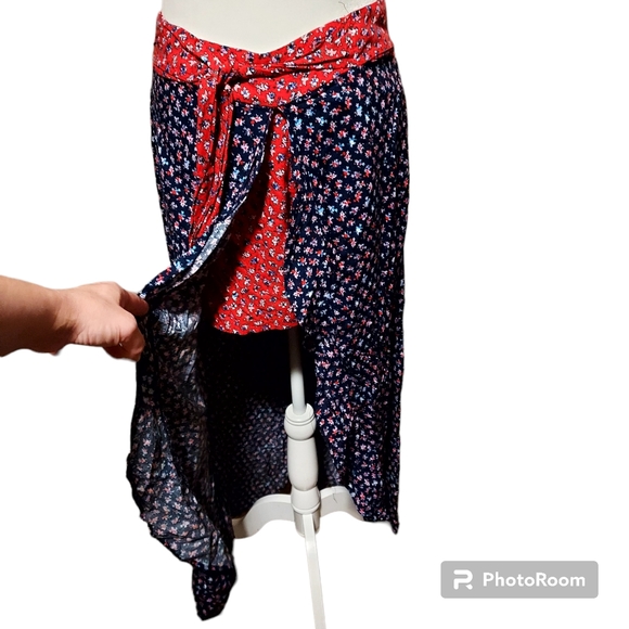 xhilaration M Maxi Skirt High Low Red Blue Floral Western. Dimensions wa… - Picture 3 of 5
